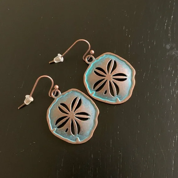 Boho Antique Look Sand Dollar Earrings - Picture 1 of 2
